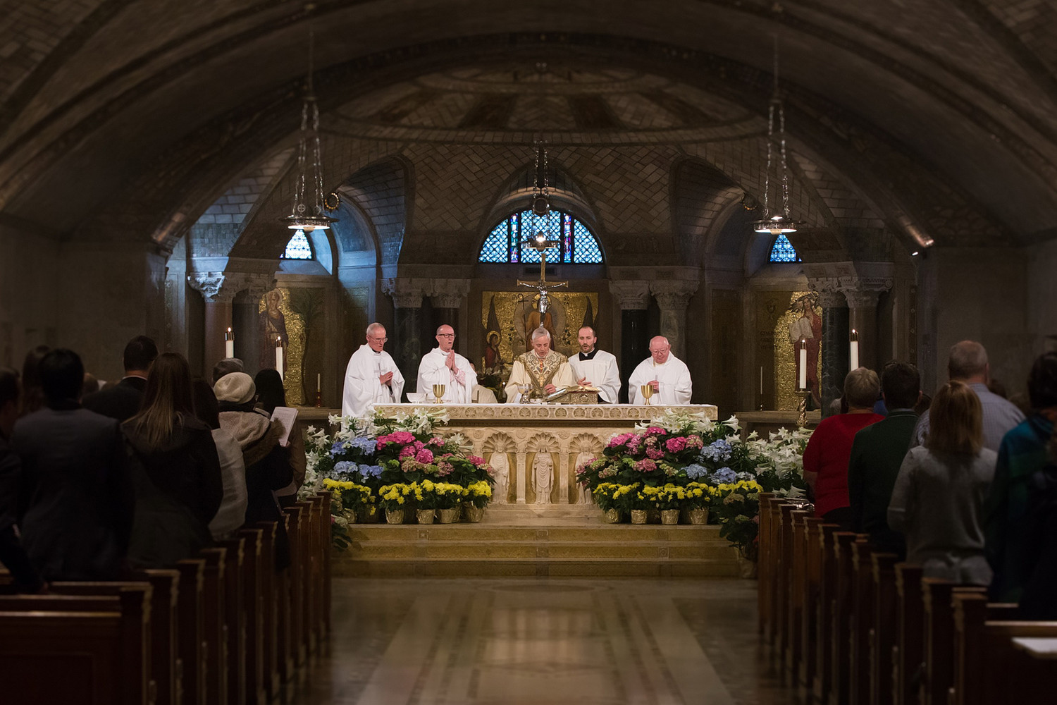Cardinal Donald W. Wuerl of Washington concelebrates the April 6 closing Mass for a symposium marking the 50th anniversary of Blessed Pope Paul VI’s encyclical “Humanae Vitae.” The Mass was celebrated in the Crypt Church at the Basilica of the National Shrine of the Immaculate Conception in Washington.